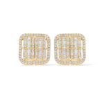 Rounded Square Baguette Diamond Earrings 1.32 ct. 14k Yellow Gold