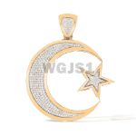 Diamond Crescent Moon and Star Pendant 0.87 ct. 14k Yellow Gold