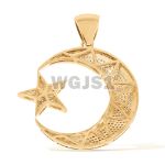 Diamond Crescent Moon and Star Pendant 0.87 ct. 14k Yellow Gold