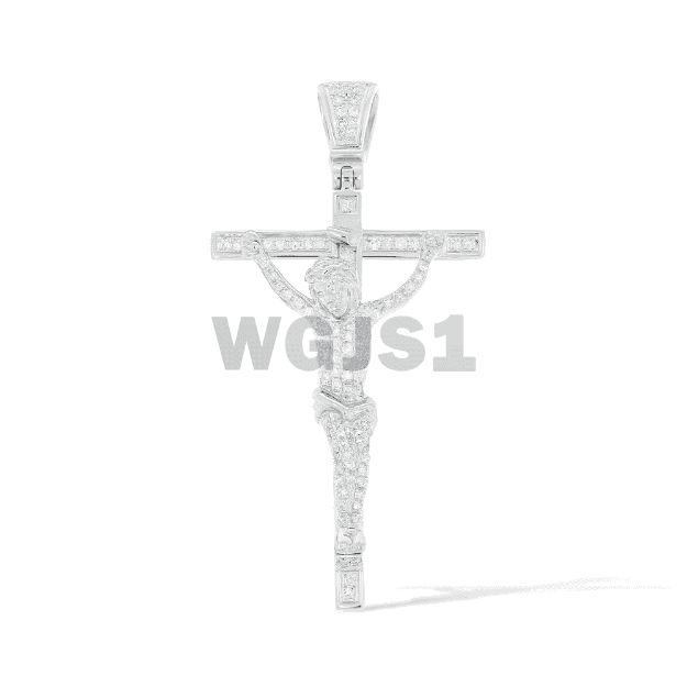 Diamond Jesus Cross Crucifix Pendant 0.65 ct. 14k White Gold