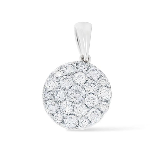 Diamond Cluster Round Circle Pendant 1.05 ct. 14k White Gold 1.78 g