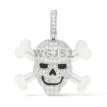 Diamond Pendant Skull and Crossbones with Enamel 0.88 ct. 14k White Gold