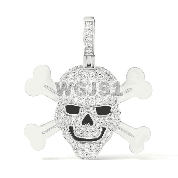 Diamond Pendant Skull and Crossbones with Enamel 0.88 ct. 14k White Gold