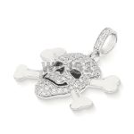 Diamond Pendant Skull and Crossbones with Enamel 0.88 ct. 14k White Gold