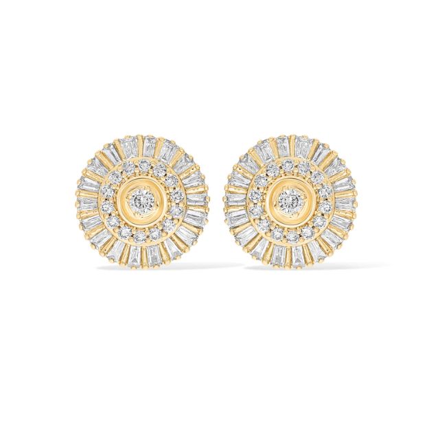 Round Baguette Diamond Earrings 0.45 ct. 14k Yellow Gold