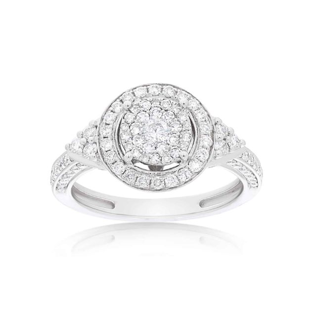 Diamond Engagement Ring 1.20 ct. Halo Setting 14k White Gold