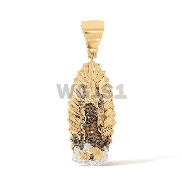 Colored Diamond Mother Mary Pendant 0.48 ct. 14k Yellow Gold