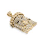 White and Black Diamond crowned Jesus Pendant 2.26 ct. 10K Yellow Gold