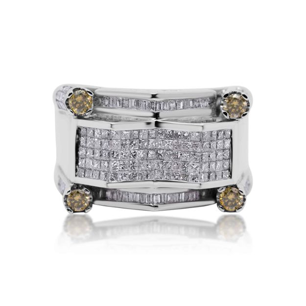 White and Canary Diamond Ring 3.30 ct. 14K White Gold