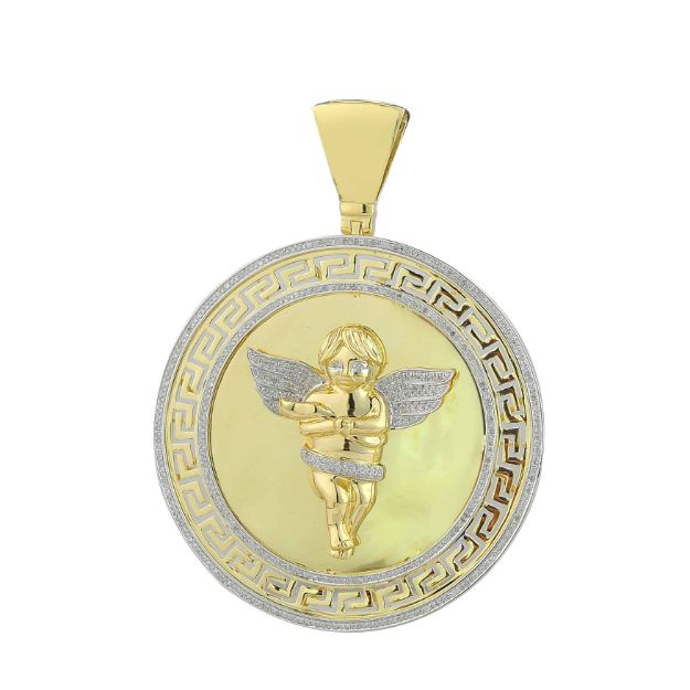 Diamond Angel Medallion Pendant 1.65 ct. 10k Yellow Gold