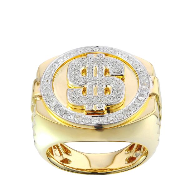 Diamond Dollar Sign Men&#39;s Ring  0.82 ct. 10K Yellow Gold