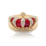 Diamond Red Crown Ring  0.78 ct. 10K Yellow Gold