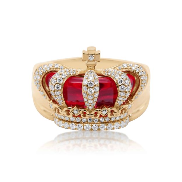 Diamond Red Crown Ring  0.78 ct. 10K Yellow Gold