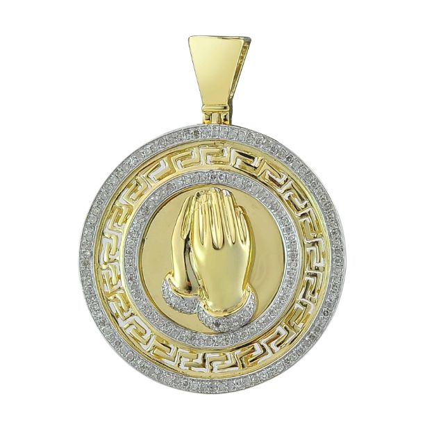 Diamond praying hand Medallion Pendant 0.37 ct.  10k Yellow Gold