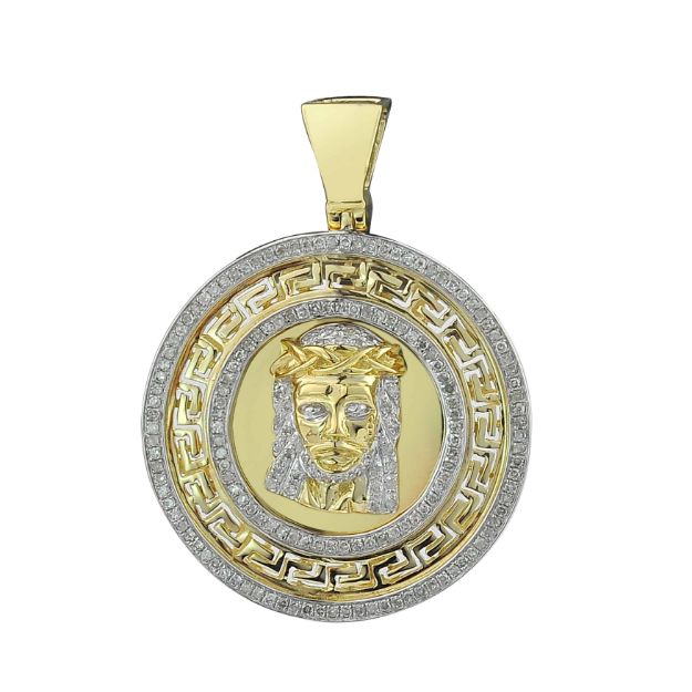 Diamond Jesus Medallion Pendant  0.45 ct. 10k Yellow Gold