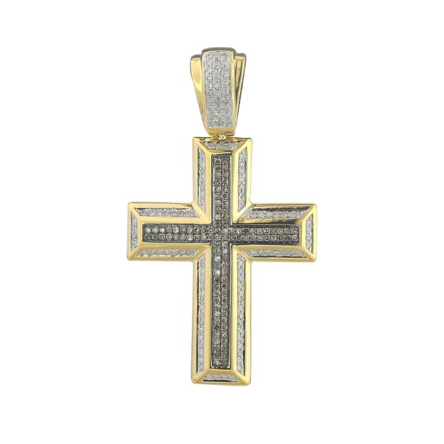 white & Chocolate Diamond Cross Pendant   0.93 ct. 10K Yellow Gold