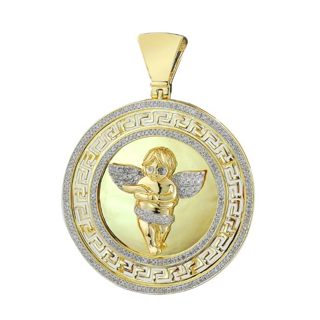 Diamond Angel Medallion Pendant 0.66 ct. 10k Yellow Gold