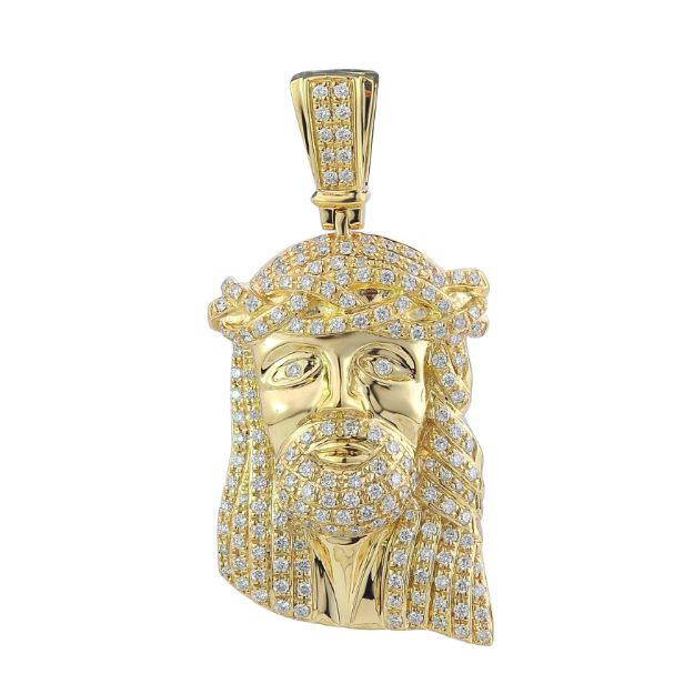 Diamond Crowned Jesus Pendant 1.50 ct. 10k Yellow Gold