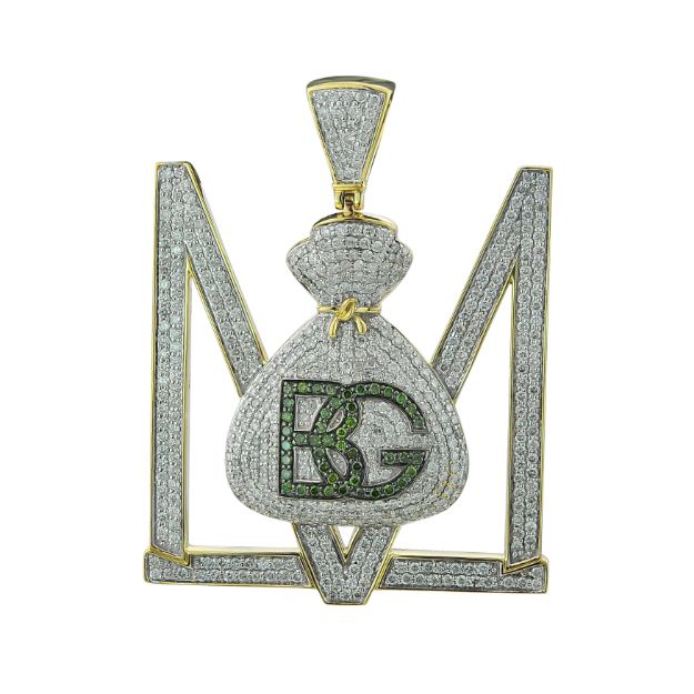 White and Green Diamond Pendant  5.0 ct. 10K Yellow Gold 28.40 g