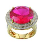 Diamond Ruby Ring  CZ 22.67 ct.  0.62 ct. 10K Yellow Gold