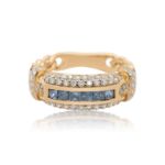 White and Blue Diamond Ring 0.95 ct. 14K Yellow Gold