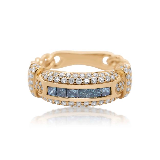 White and Blue Diamond Ring 0.95 ct. 14K Yellow Gold