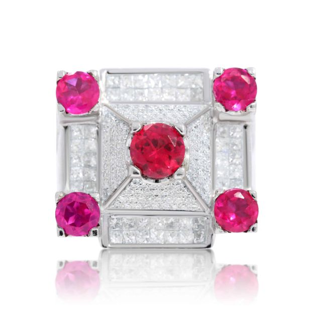 Diamond and Ruby Ring  8.36 ct. 14K White Gold