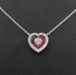 Diamond and Red Stones Heart with Gold Chain 0.55ct 14K White Gold