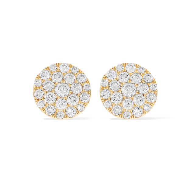 Diamond Cluster Round Earrings 1.14 ct. 14k Yellow Gold