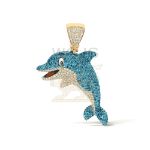 Blue Diamond Dolphin Pendant 2.00 ct. 10k Yellow Gold