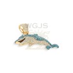 Blue Diamond Dolphin Pendant 2.00 ct. 10k Yellow Gold