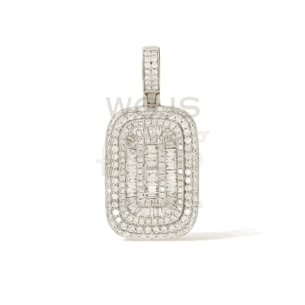 Rounded Rectangle Round and Baguette Diamond Pendant 2.30 ct. 10k Yellow Gold