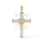 Baguette and Round Diamond Cross Pendant 1.30 ct. 14k Yellow Gold