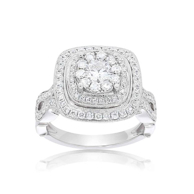 Diamond Engagement Ring 1.43 ct. Pillow Shaped 14k White Gold