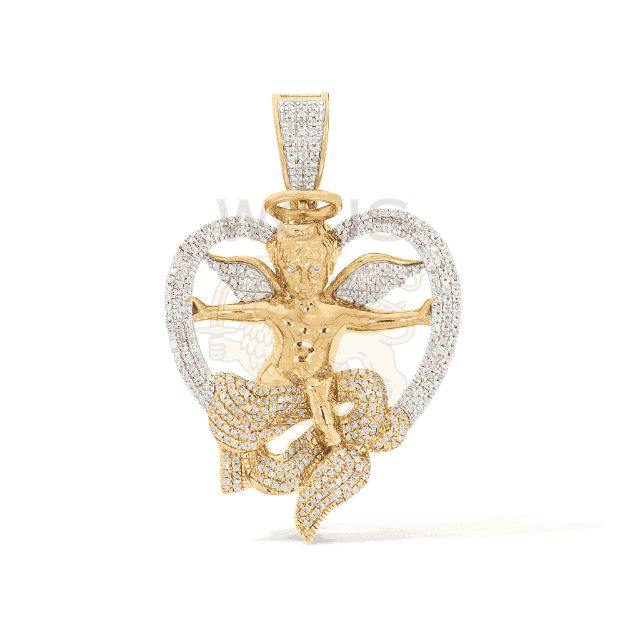 Diamond Angel in a Heart Pendant 0.75 ct. 10k Yellow Gold