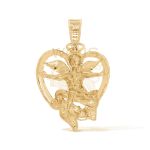 Diamond Angel in a Heart Pendant 0.75 ct. 10k Yellow Gold