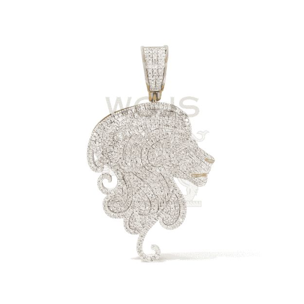 Diamond Lion Head Side Profile Pendant 1.04 ct. 10k Yellow Gold