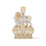 Diamond Lion Crown Pendant 1.53 ct. 10k Yellow Gold