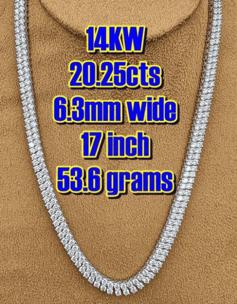 2 Row Diamond Tennis Necklace 17 inch 20.25 ct. 14k White Gold