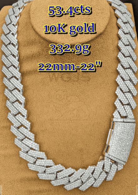 10K White Gold Miami Cuban chain with 53.4 CTS  diamonds, 332.9 GRMS, 22"  inches & 22MM