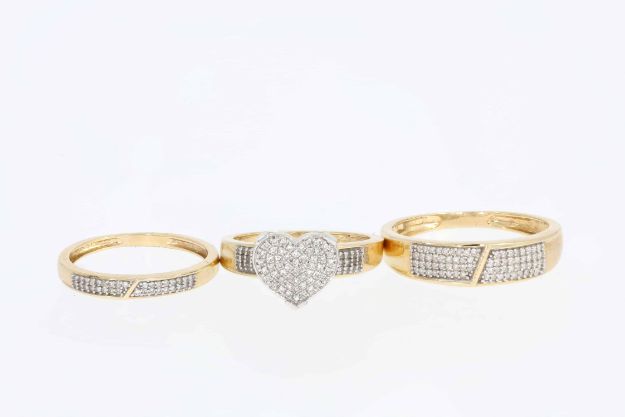 Diamond Heart Wedding Trio Set 0.70 ct. 10k Yellow Gold