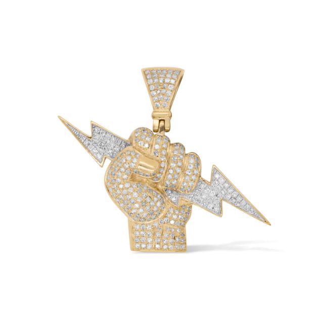 Diamond Lightening Bolt in Hand Pendant 1.10 ct. 10K Yellow Gold