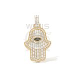 Baguette Diamond Hamza Hand Pendant 4.00 ct. 14k Yellow Gold