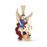 Diamond Enamel Archangel Michael Pendant 0.40 ct. 14k Yellow Gold