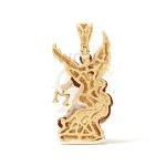 Diamond Enamel Archangel Michael Pendant 0.40 ct. 14k Yellow Gold