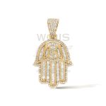 Baguette Diamond Hamza Hand Pendant 1.10 ct. 10k Yellow Gold