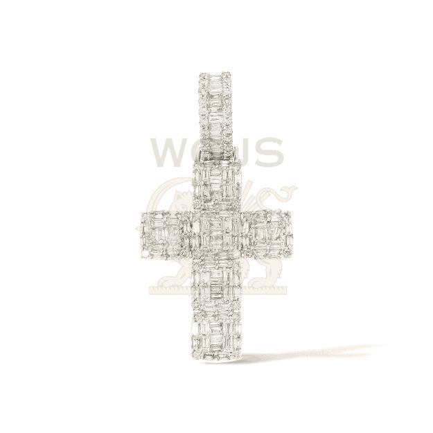 Baguette Diamond Cross Pendant 1.75 ct. 14k White Gold