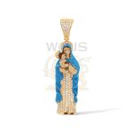 Diamond Mary Holding Jesus Pendant with Enamel 0.45 ct. 14k Yellow Gold