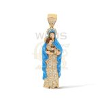 Diamond Mary Holding Jesus Pendant with Enamel 1.00 ct. 14k Yellow Gold