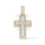 Baguette and Round Diamond Cross Pendant 4.26 ct. 14k Yellow Gold